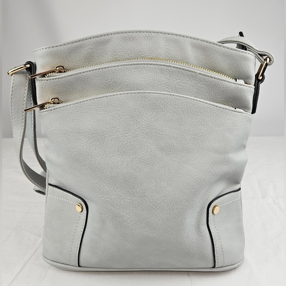 Alyssa light blue gray triple zip pockets crossbody bag - Picture 3 of 16